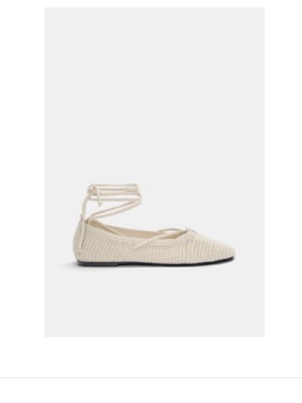 Woven Lace-Up Ballet Flat in Cream